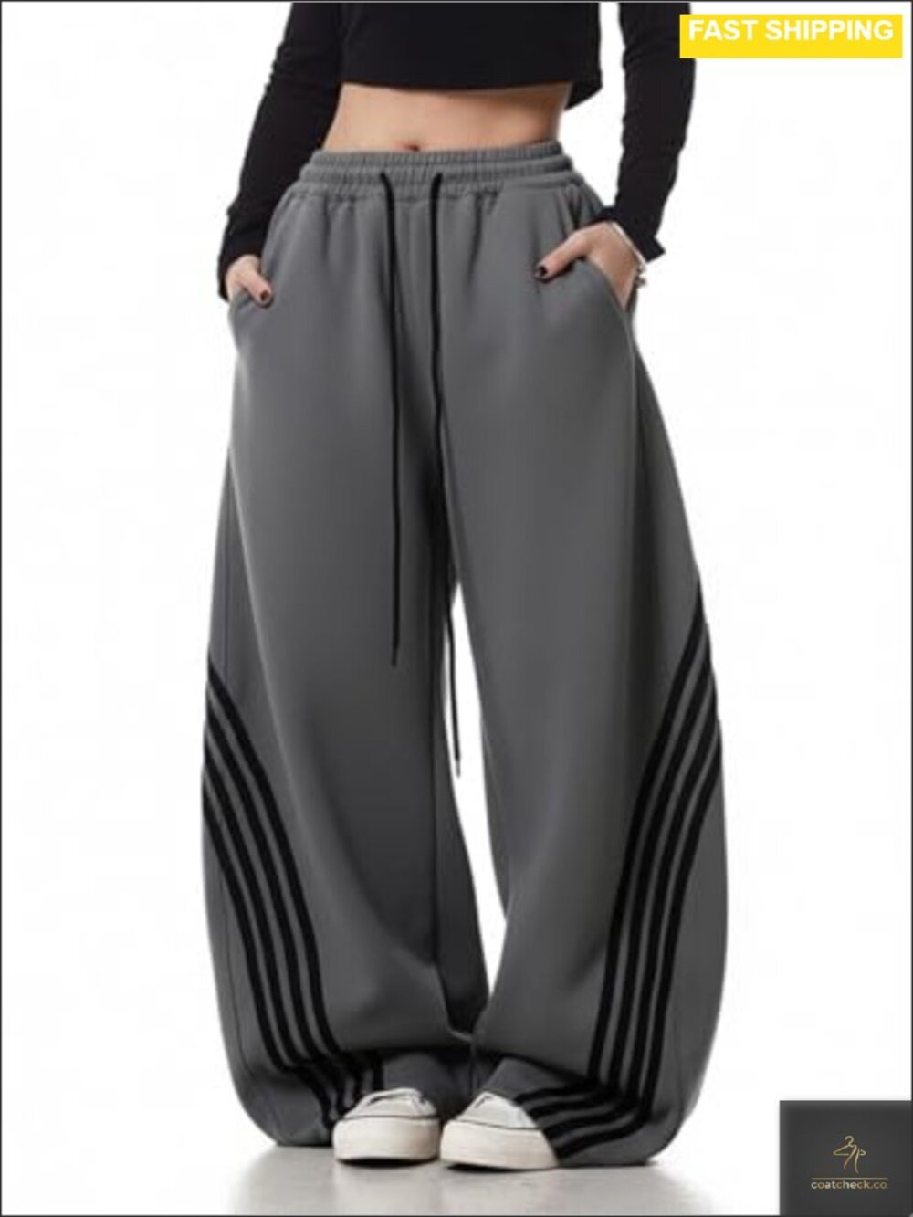 Baggy Barrel Striped Sweatpants High Waisted Wide Leg Cotton Blend